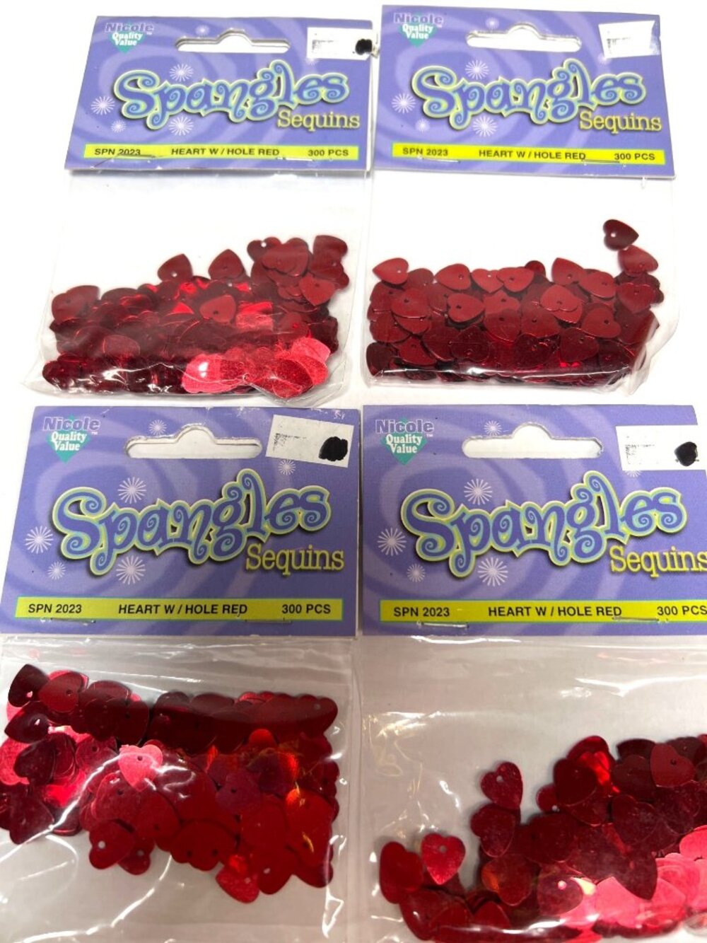 4 Pkg Nicole Spangles Sequins Heart W/ Hole Red 300 Pcs Per Pack Craft Supplies